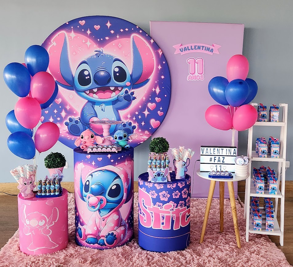 Decoração com tema Stitch em rosa e azul